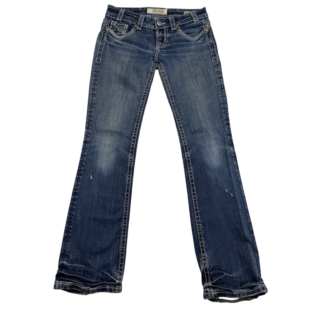 MEK Denim Jeans Womens 26 Bootcut Low Rise Embroidered Pocket Y2K Thrashed